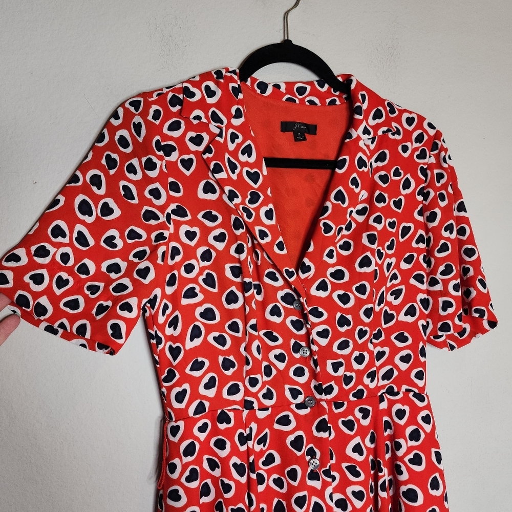 J. Crew Heart Leopard Button Front Midi Dress Red White Blue Size 2 - Picture 15 of 16